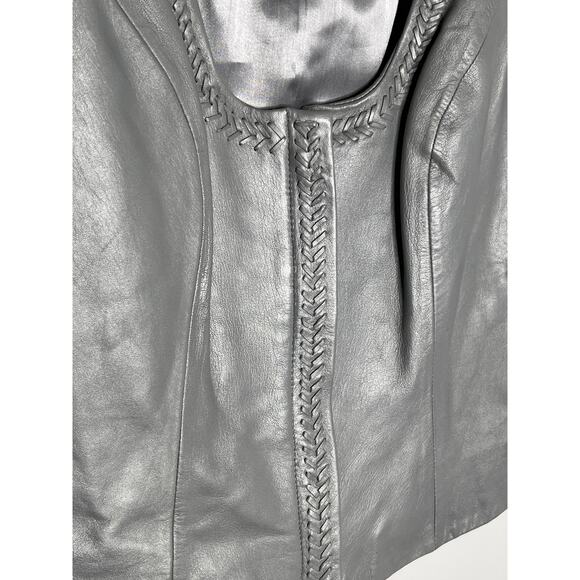 Vtg Cache Genuine Leather Scoop Neck Zip-Front Vest 2000s Silver Women's Size 2 - Picture 5 of 8